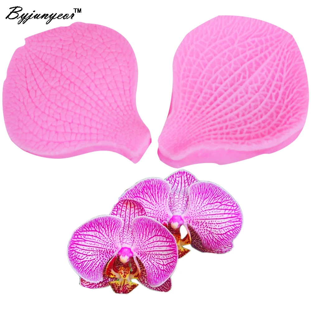 Byjunyeor M257 2PCS 실리콘 곰팡이 호 접 꽃 꽃잎 퐁당 케이크 금형 퐁당 장식 초콜릿 금형 베이킹 케이크