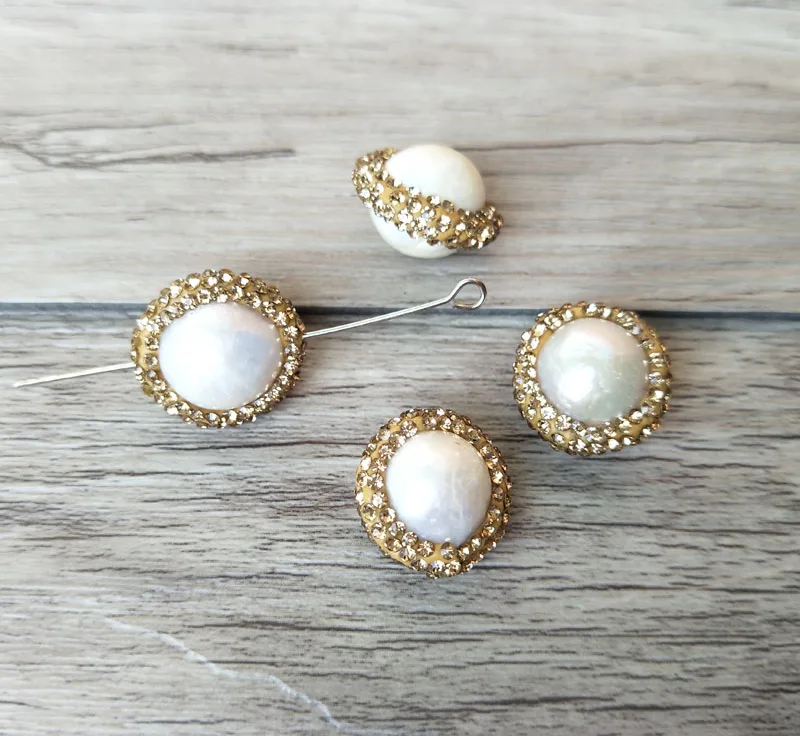 

10 Pcs nature Pearl beads pave cz rhinestone connector spacer bead for DIY Making Bracelet necklace Jewelry Finding BD257