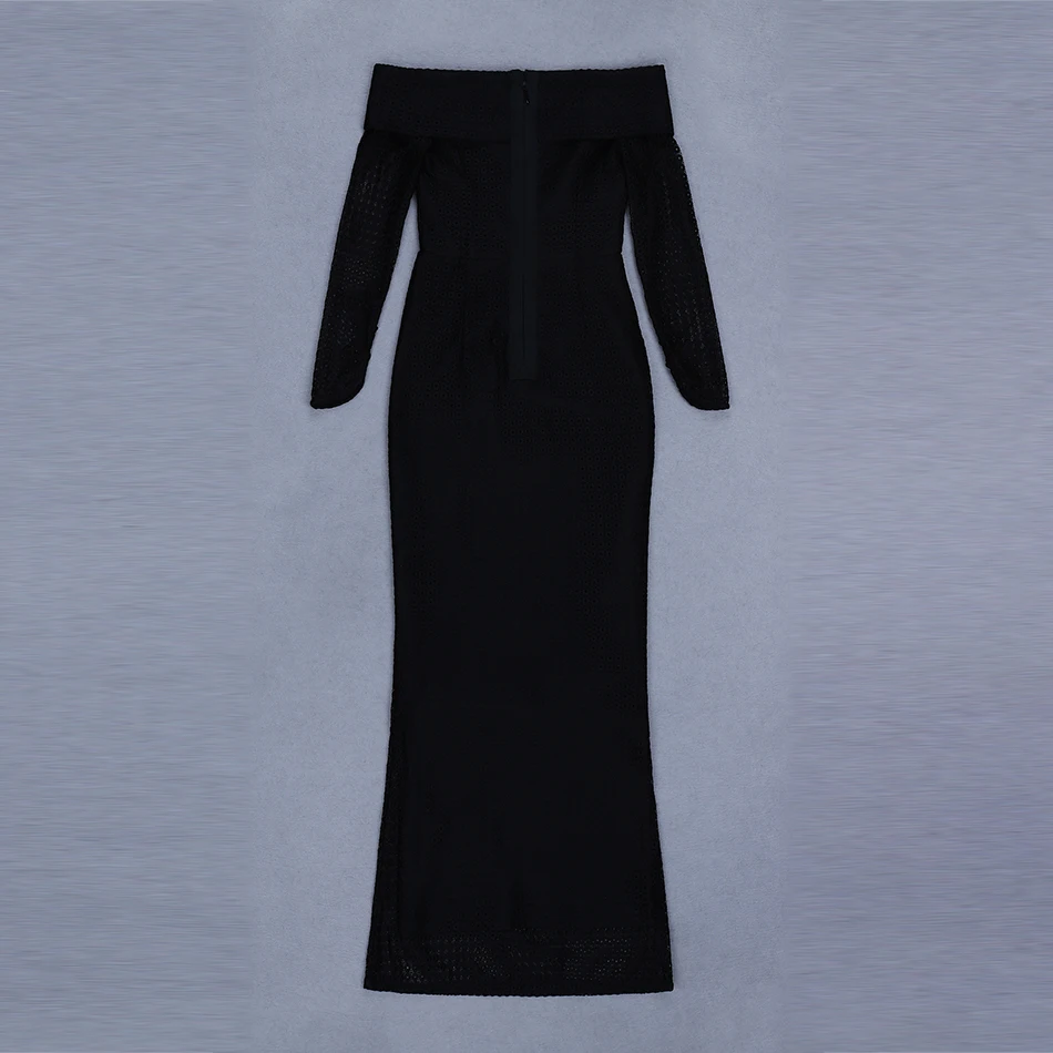 Женское длинное Бандажное платье Modphy черное зимнее с длинным рукавом и открытыми