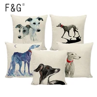 lovely greyhound pattern linen cushion cover living room decorative pillow cover home sofa decoration pillow case