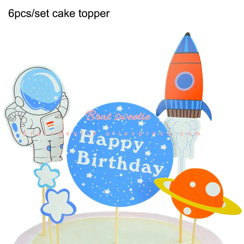 6pcs space topper Космические вечерние космонавты и ракеты корабль фольгированные шары галактика солнечная система тема вечерние для мальчиков детские украшения на день рождения - Цвет: 6pcs space topper