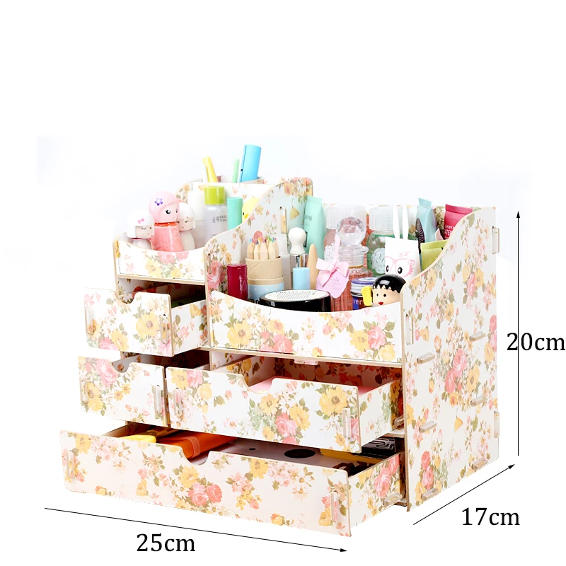Косметическая коробка для хранения деревянная настольная стойка с выдвижным органайзером для макияжа ручной работы Diy сборка ювелирный контейнер офисный чехол