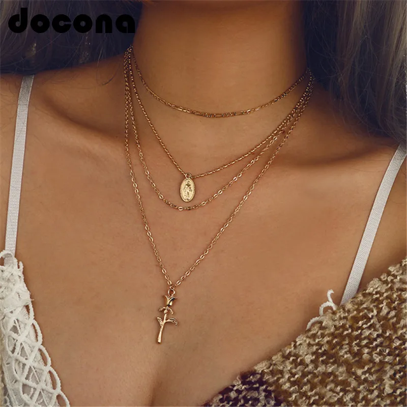 Docona богемные подвески в виде Розы статуи Иисуса многослойное ожерелье для женщин