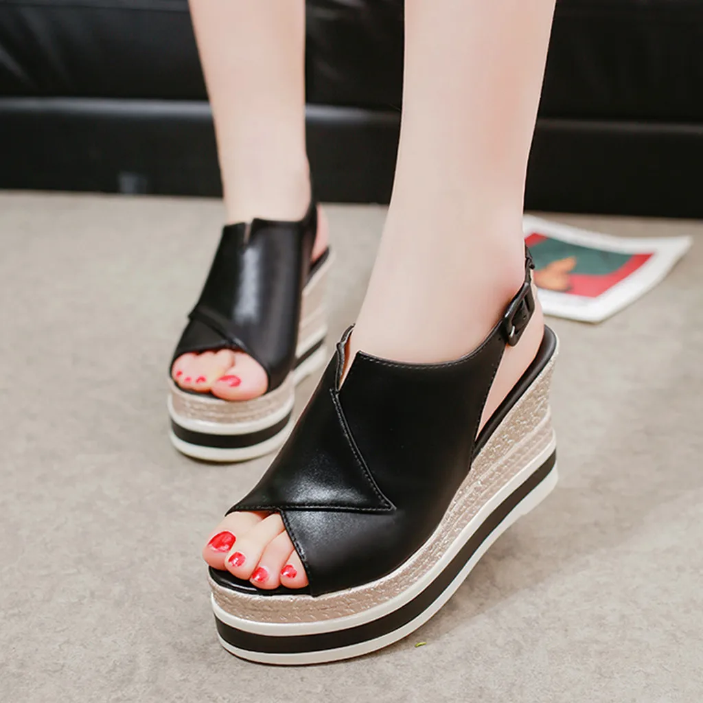 SAGACE женская обувь с широко открытым носком на толстой подошве босоножки танкетке