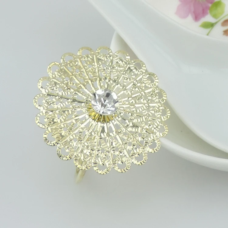 Блестящий хрустальный Цветочный стиль кольца для салфеток металлический