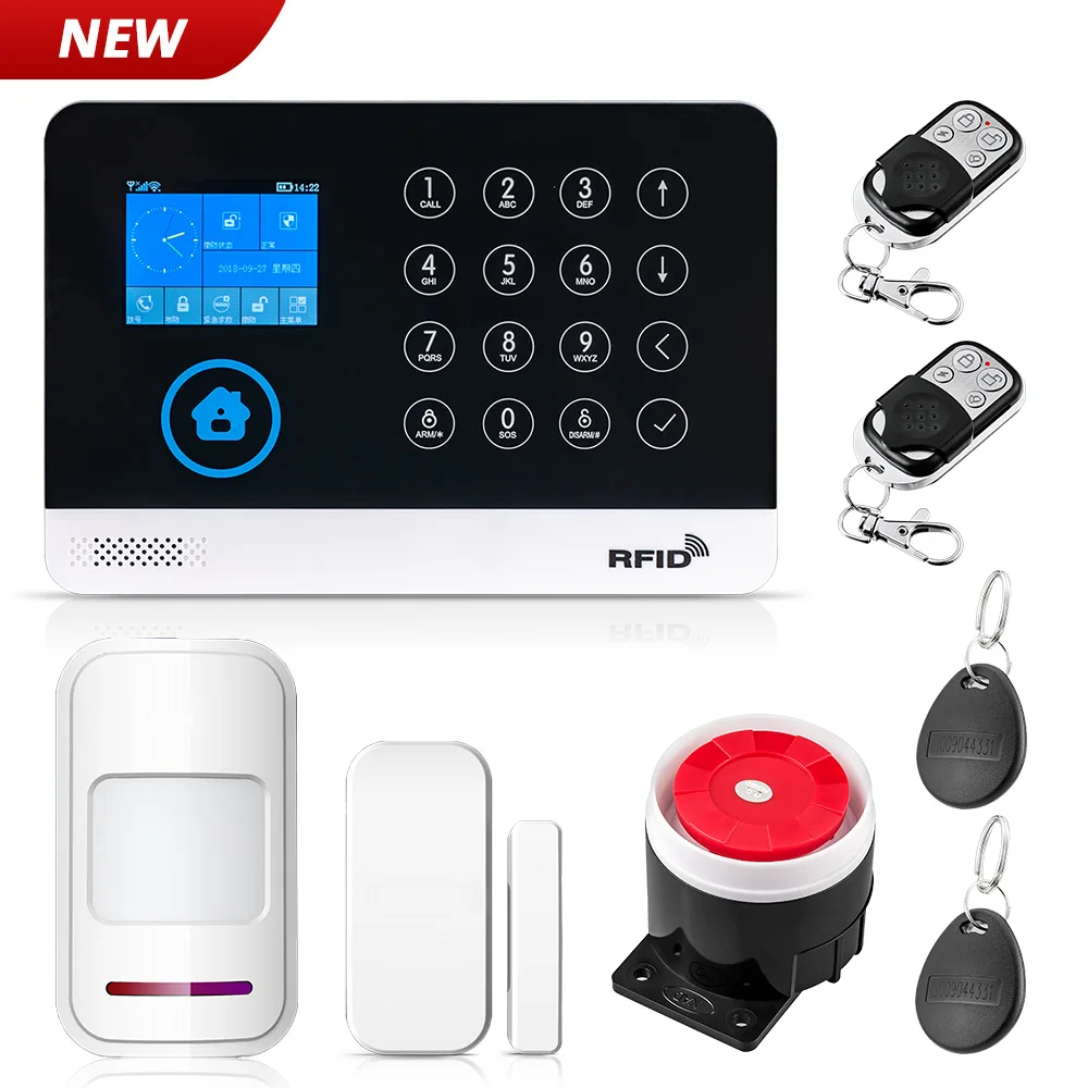 Kit 2 FUERS WG11 wifi GSM беспроводная домашняя система охранной сигнализации приложение управление сирена RFID PIR детектор движения датчик дыма DIY комплект - Цвет: Kit 2