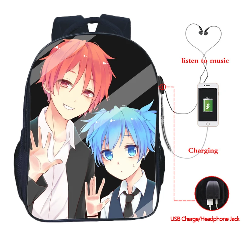 Высококачественные рюкзаки Ansatsu Kyoushitsu для классной комнаты убийц с USB зарядкой