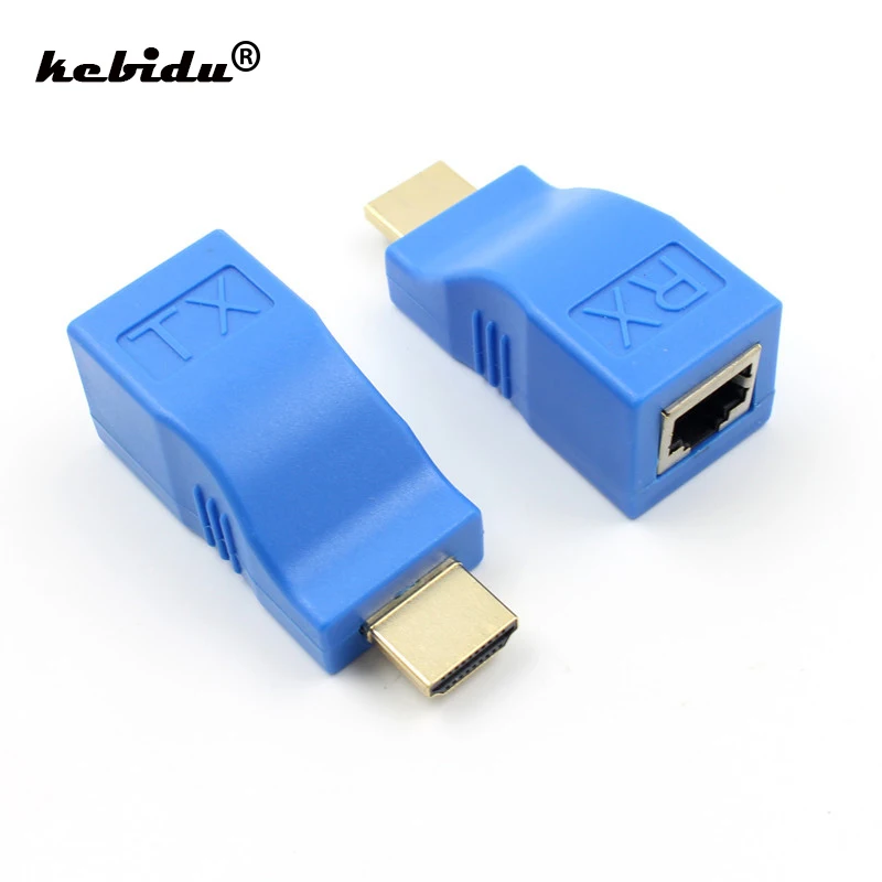 Kebidu 2 шт. 30 м HDMI-совместимый удлинитель передатчик TX/RX V1.4 HD 1080P Более Cat5e CAT6