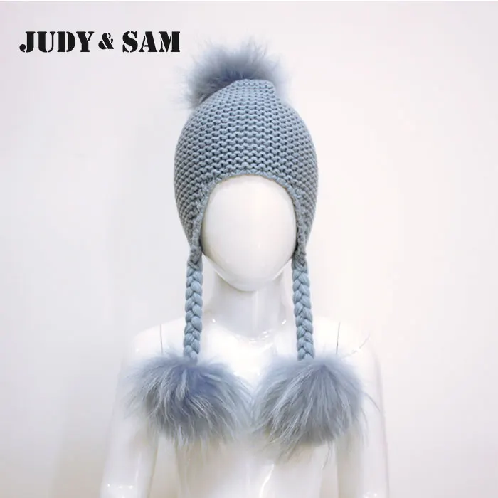 Унисекс.Мягкий полушерстяные трикотажные шапки с помпончиками для детей. 12