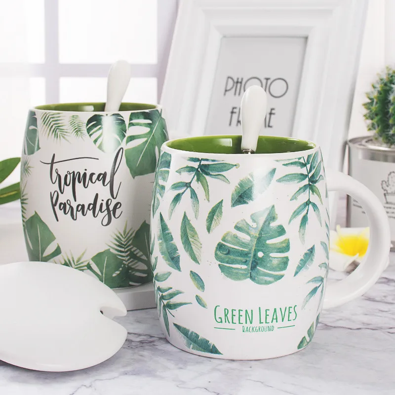 Кружка Керамическая с зеленым растением креативные кофейные кружки Tazas Ceramica Emaye