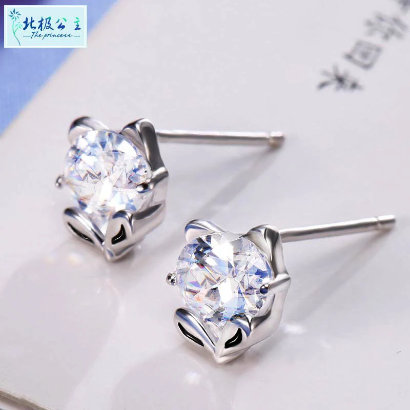 925 Sterling Silver Earring Funny Small Animal Fox Stud Earrings Luxury Cubic Zirconia Rhinestone bijoux orecchini donna | Украшения и