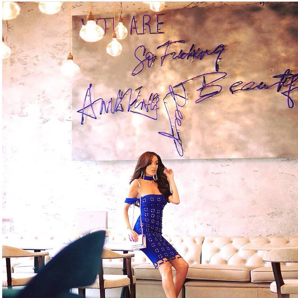 2018 Elegant Women Bandage Dress Fashion Metal Circle Embellished Sexy Off The Shoulder Celebrity Evening Party Dresses | Женская одежда
