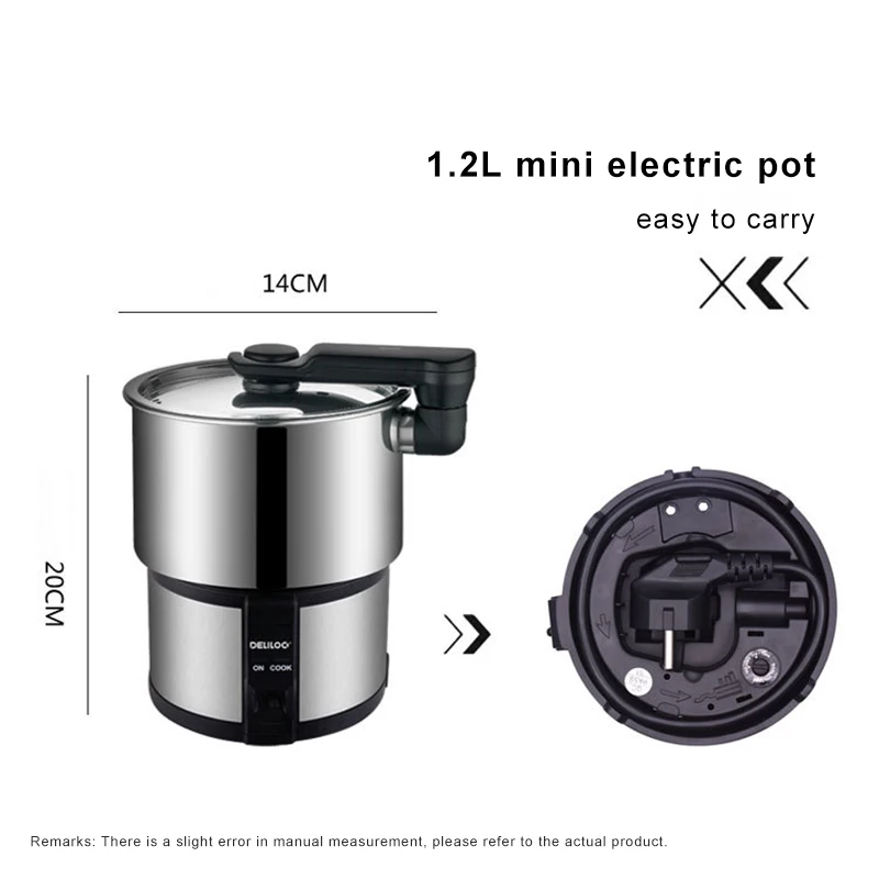 

450W Portable Electric Rice Cooker Hot Pot Noodle Cooking Stainless Steel Split Pot Travel Electric Skillet Cooking 100V-240V