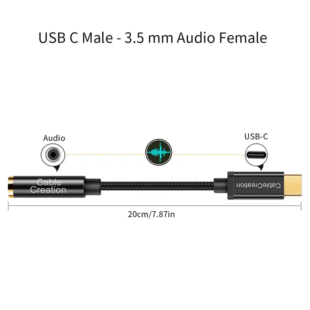 Адаптер USB C к 3 5 мм Aux (чипсет Realtek DAC) конвертер CableCreation 0 ft Type для микрофона|Адаптеры