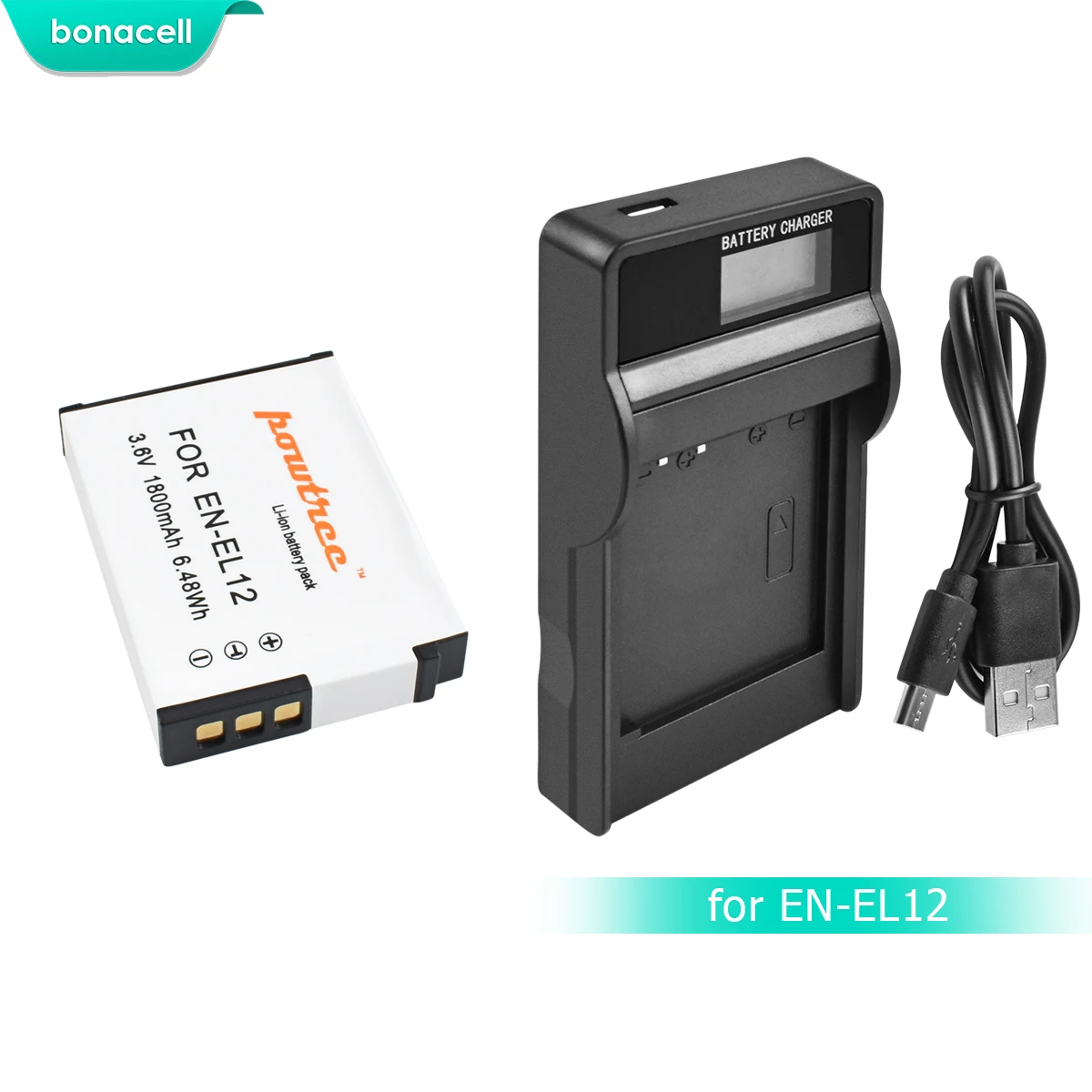 1XBattery-LCDCharger Bonacell 1800 мА/ч, EN-EL12 RU EL12 Батарея+ ЖК-дисплей Chargerfor Nikon CoolPix S610 S610c S620 S630 S710 P300 P310 P330 S6200 S9400 L15 - Цвет: 1XBattery-LCDCharger