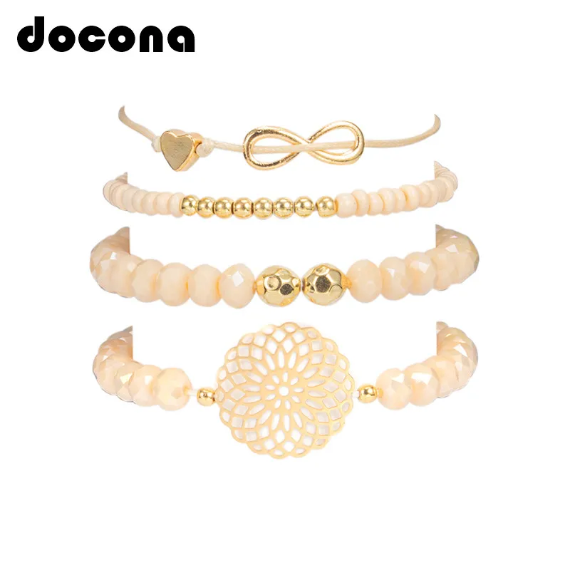 Docona Retro Gold Color Beadeds Heart Round Bracelet Set For Women Boho Flower Chains Adjustable Party Jewelry Pulseiras 4019 | Украшения и