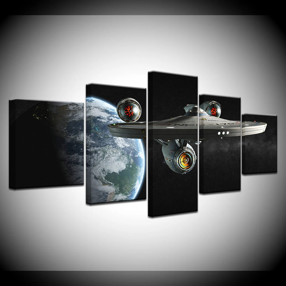 Модульная Картина на холсте с космическим кораблем 5 панелей настенное искусство
