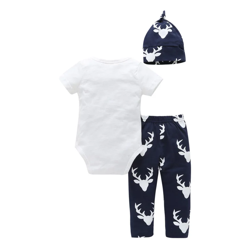 Newborn Baby Boy Clothes Set New letter Summer Cotton T-shirt + deer Pants +Hat Infant Toddle Clothing OutfitS 3Pcs |
