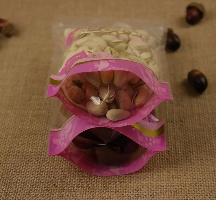 100 шт. розовых пищевых упаковочных пакетов на молнии прозрачный красивый