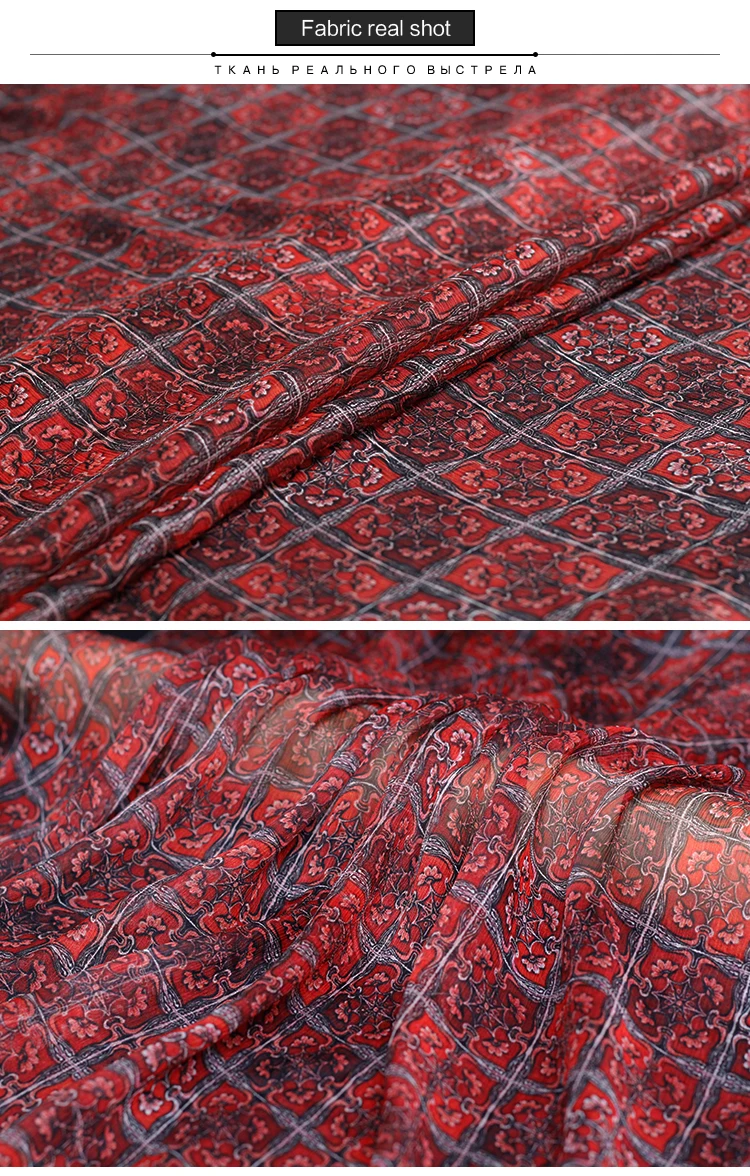 Pearlsilk 5momme красного цвета с цветочным принтом морщинка шифон шелк тутового шелкопряда материалов летнее платье DIY Одежда ткани