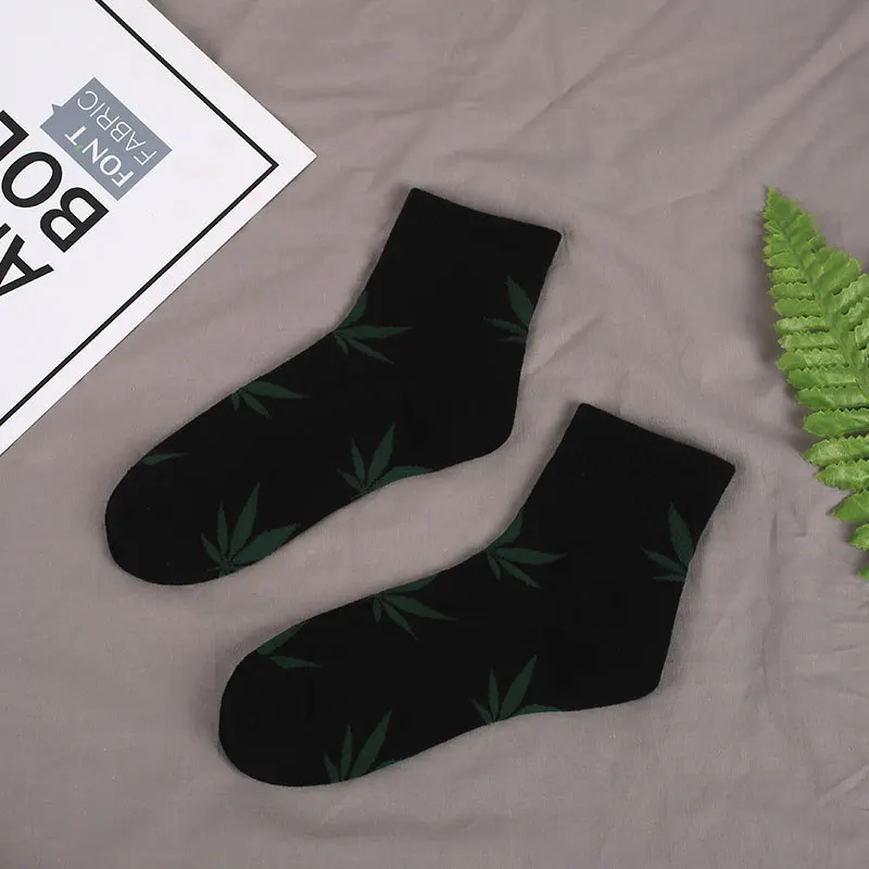 BlackGreen Новые весенне-летние хлопковые носки с листьями в стиле Харадзюку для скейтборда в стиле хип-хоп, женские уличные носки-башмачки для девочек, забавные носки - Цвет: BlackGreen