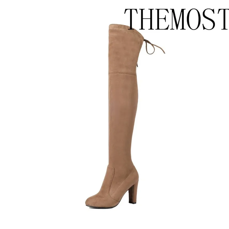 Женские ботфорты из искусственной замши на высоком каблуке|thigh high boots stretch|suede