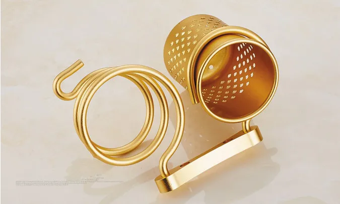 Бесплатная доставка Настенный алюминиевый держатель для фена золотого цвета