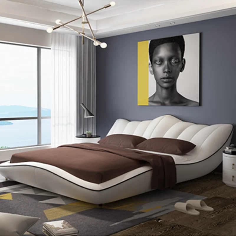 Современная роскошная кровать из натуральной кожи в итальянском стиле|Наборы