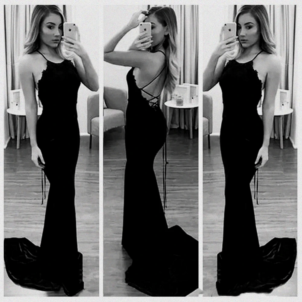 2021 с лямкой на шее тонкий русалка кружевной топ Выпускные платья крест-накрест