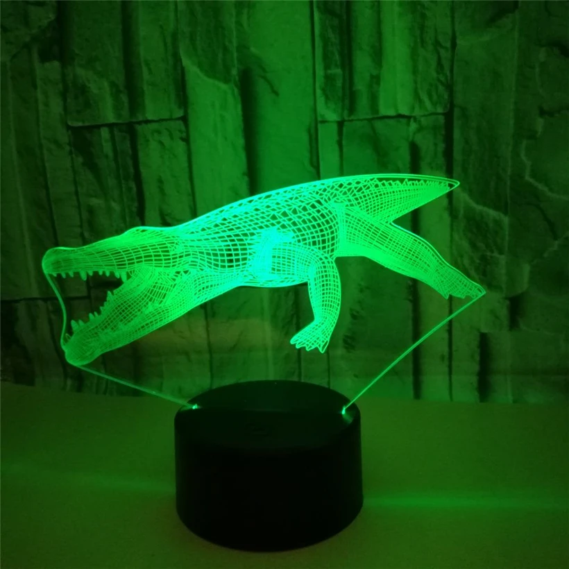 Новинка 3D иллюзия крокодил ночник 7 цветов LED USB Сенсорный пульт акриловая