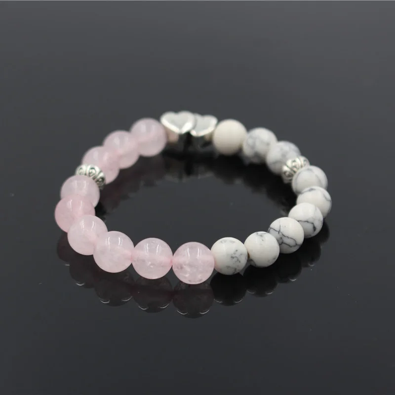Талисман Двойное сердце девушка дизайн Howlite и розовый кварц каменная бусина