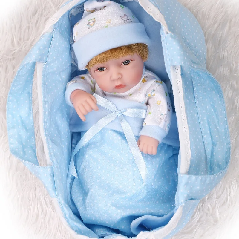 

11inch 28cm Reborn Baby Doll Soft Silicone Lifelike Toy Gift for Children Christmas Presents Blue Pink Sleeping Bag Toy