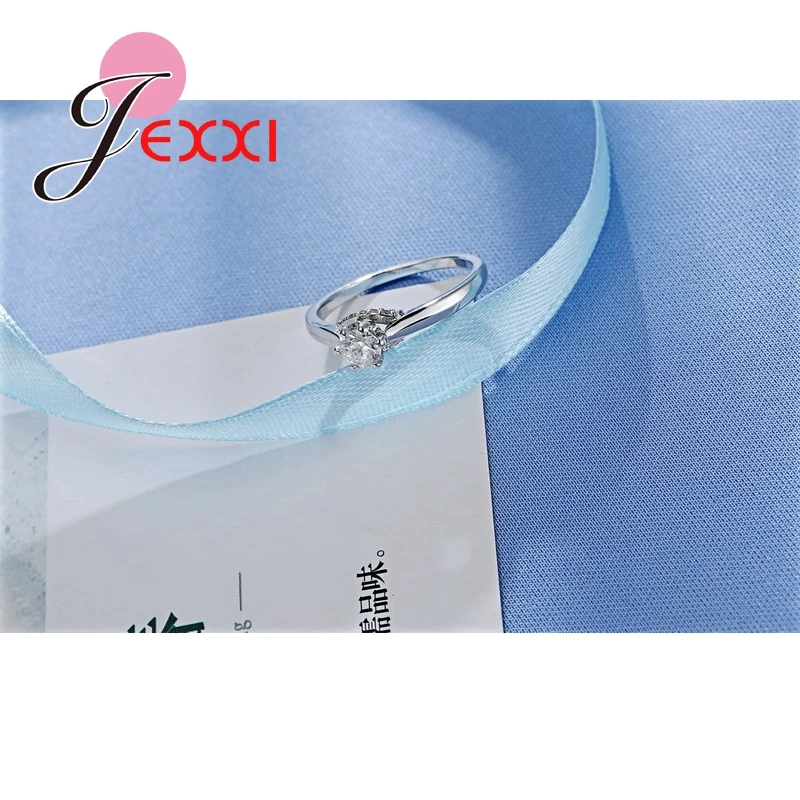 Женское кольцо с фианитом из стерлингового серебра 925 пробы блестящий белый