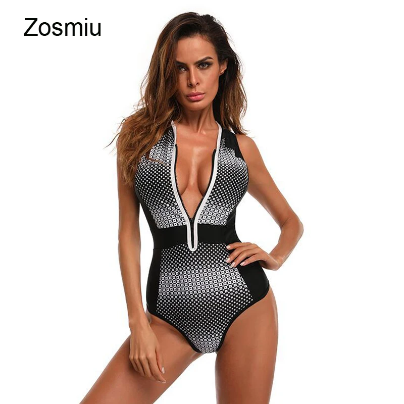 Zosmiu 2018 пикантные Для женщин Цвет Нашивки купальники новый Одна деталь молния