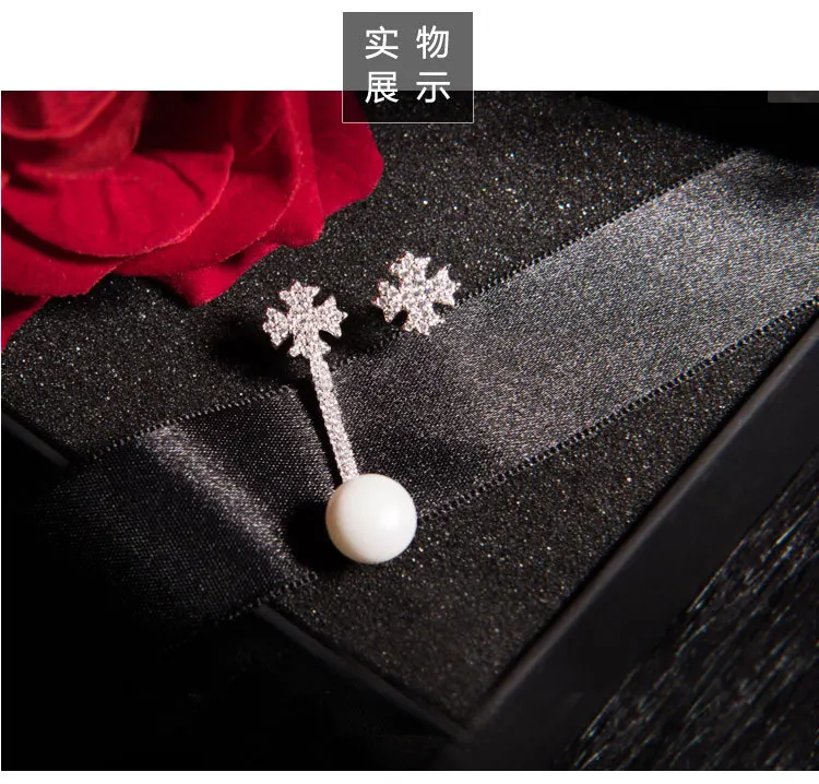 

Fashion 925 Sterling Silver Cross Asymmetrical Pearl Stud Earrings For Woman Jewelry Pendientes Brincos