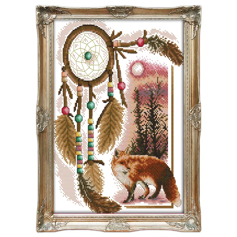 Handmade Totem Fox Cross Stitch Kits Fabric pattern Printed canvas Chinese Asian Embroidery Needlework set Easy Cross-stitch | Дом и сад