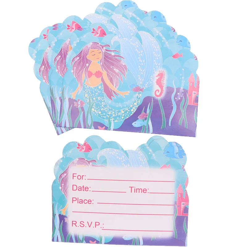 10 шт./Новинка пригласительная открытка русалки Детская на день рождения