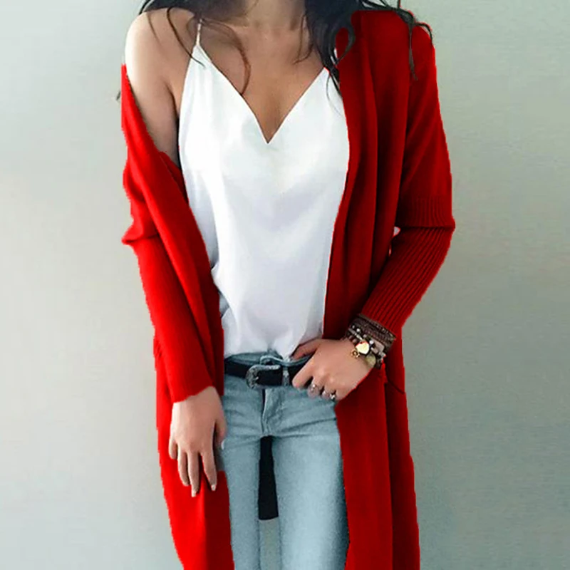 Autumn Women's Winter Jacket Knitted Outerwears Long Sleeve V-Neck Pockets Coats Casual Elegant Cardigans Fashion Open Stitch |