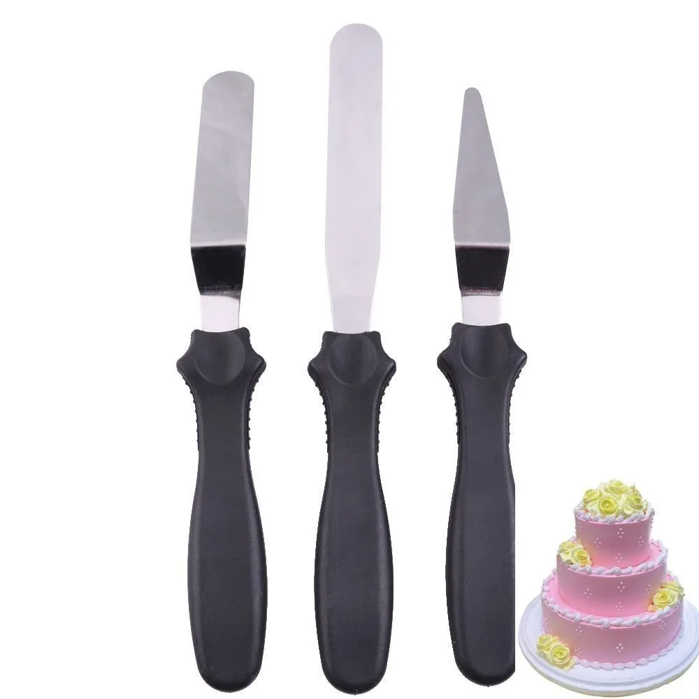 

3 piece Small Cranked / Angled Spatula Palette Knife. Cakes / Icing / Sugarcraft / Fondant - Cake decoration tools