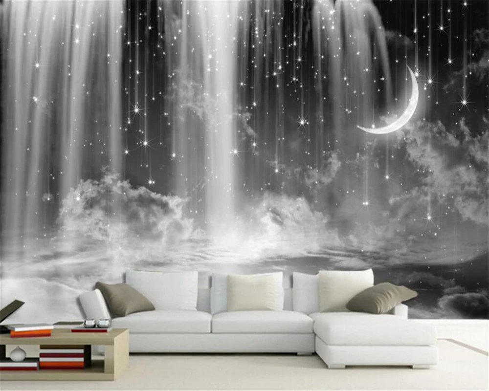 3d обои для гостиной спальни черный и белый водопад Звездный фон обои|3d wallpaper|wallpaper