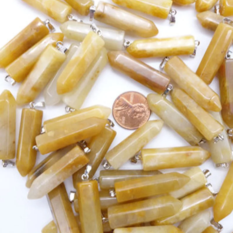 Hot Sale Good Quality Natural Gem Stone Yellow crystal Pillar 32*10mm Charms Necklace pendants 50pcs/lot Making free shipping | Украшения и