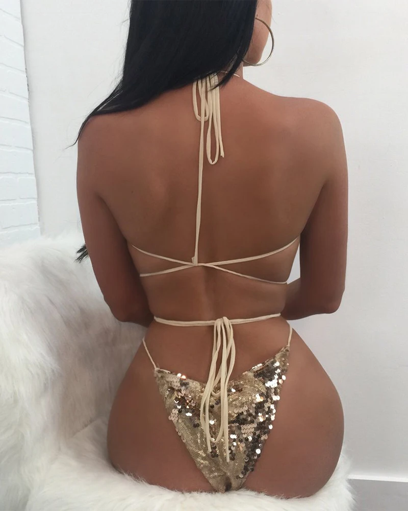 Adogirl модные блестки облегающий купальник супер сексуальное боди с завязками для женщин плюс размер Комбинезоны S~ 3XL