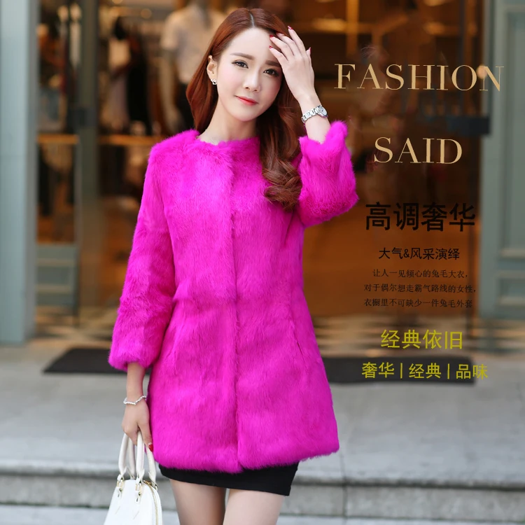 Женское пальто из натурального кроличьего меха большие размеры S-6XL средней длины