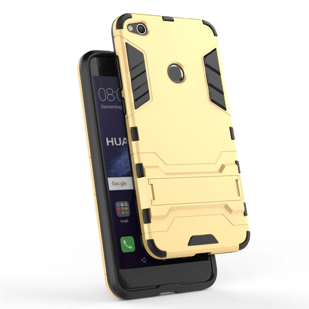 For Huawei P8 Lite 2017 Case Cover Luxury Iron Man Stand Hard Armor+Soft Silicone TPU for Honor 8 | Мобильные телефоны и