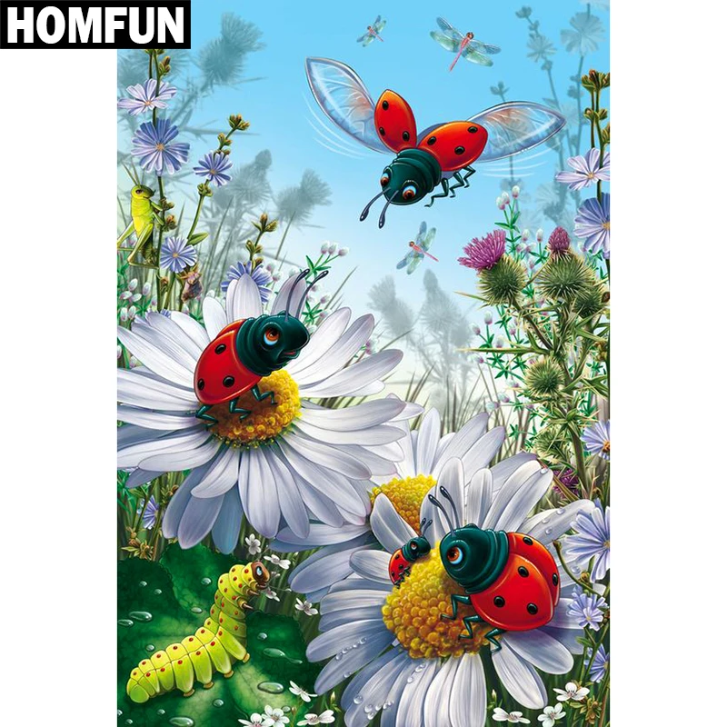 Алмазная 5D Вышивка HOMFUN A01371 божья коровка полноразмерная/круглая вышивка