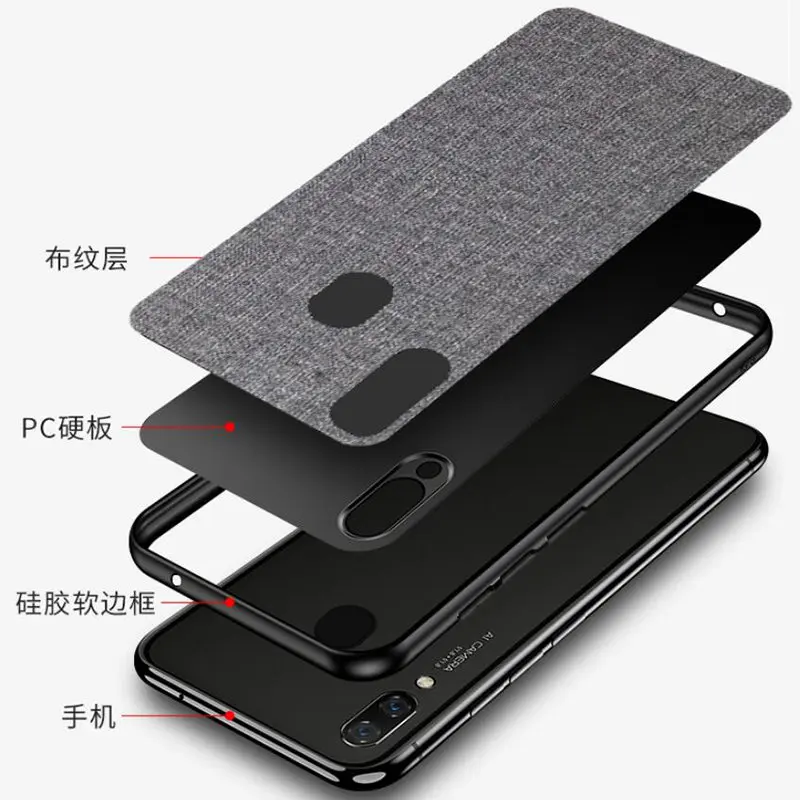Luxury Business Fabric Cloth Lether Case For Samsung Galaxy M10 M20 M30 PC Hard Back Cover Soft TPU Frame Coque Fundas |
