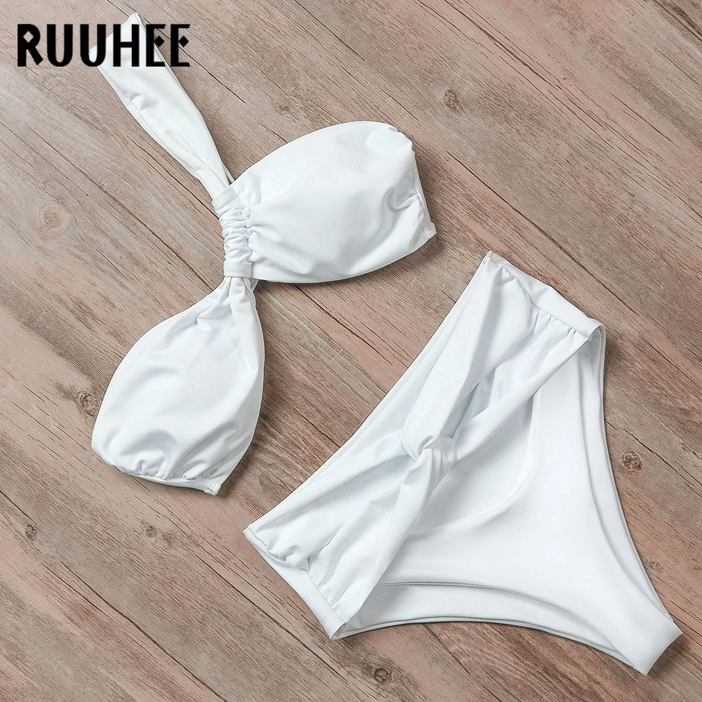 RUUHEE, Одноцветный купальник бикини, женский купальник, купальный костюм, пуш-ап, на одно плечо, сексуальный бикини, набор подушечек, пляжная одежда, Maillot Bain Femme