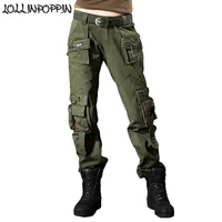 Multi Pockets Women Cargo Pants Military Style Tactical Army Pants Ladies Camouflage Pants With Chain Army Green Trousers