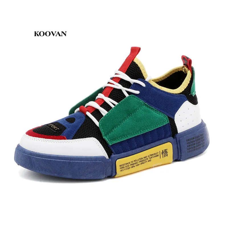 Koovan Men's Fashion Sneakers 2021 New Shoes Street Style Ins Popular Sports Net Cool Stitching Pu Leather Boys | Обувь