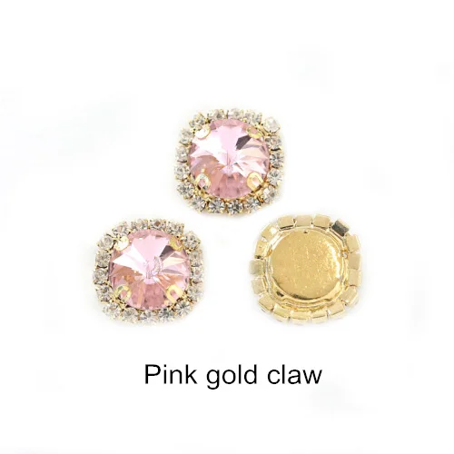 Pink-Gold 5 размеров, цветные круглые стразы с кристаллами и пряжкой, Пришивные круглые стразы Rivoli, пришивные стразы для свадьбы, Dess B1074 - Цвет: Pink-Gold